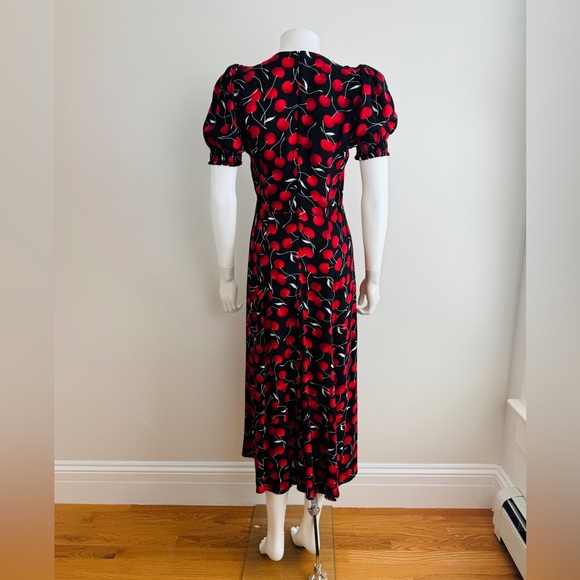 Reformation Lacey Black + Red Cherry Cherries Midi Dress Side Slit - Picture 8 of 9